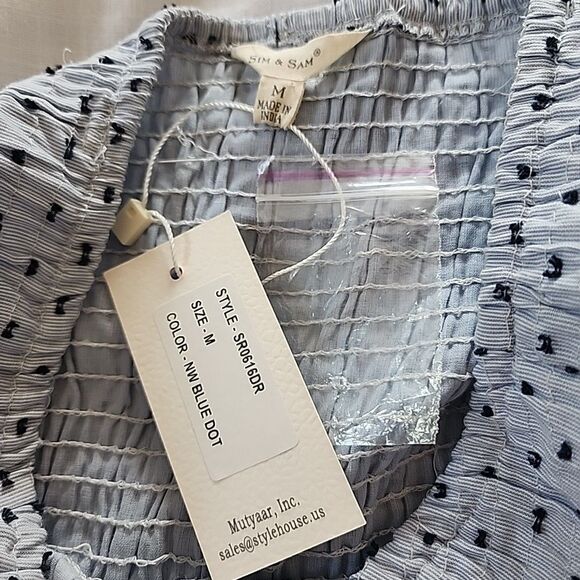 Sim & Sam Strapless Maxi Dress Blue Tiered Ruffle Size M Cotton Peasant NWT - Picture 3 of 8